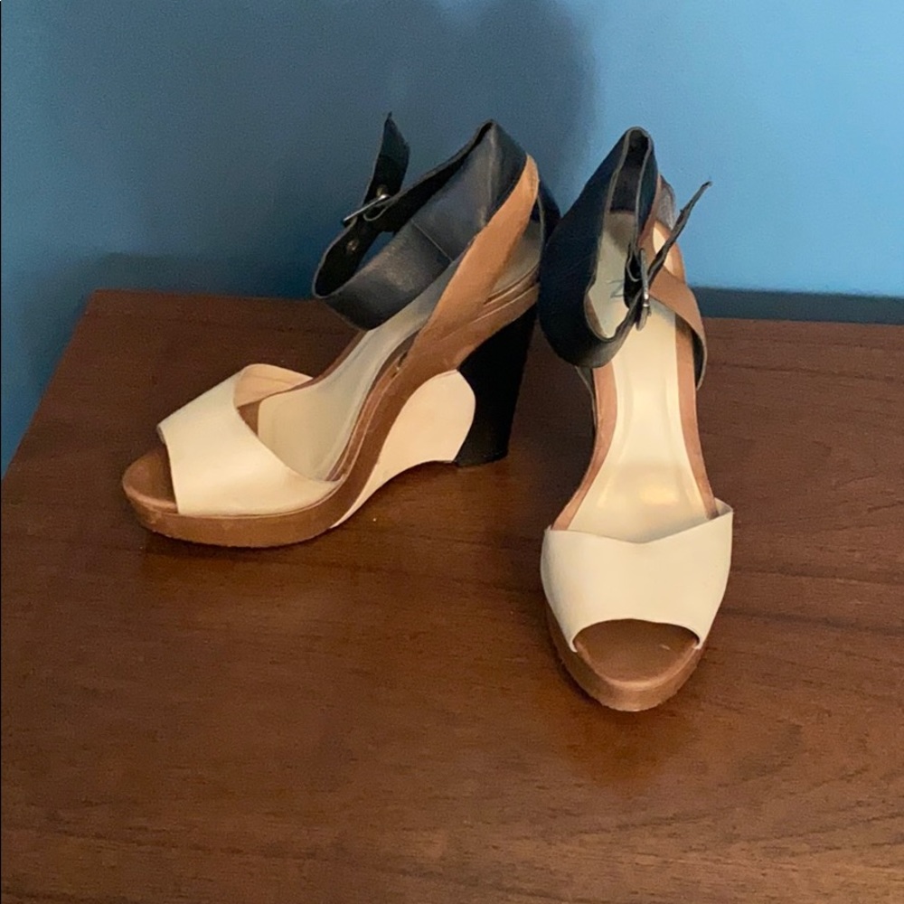 Leather and suede platform heels